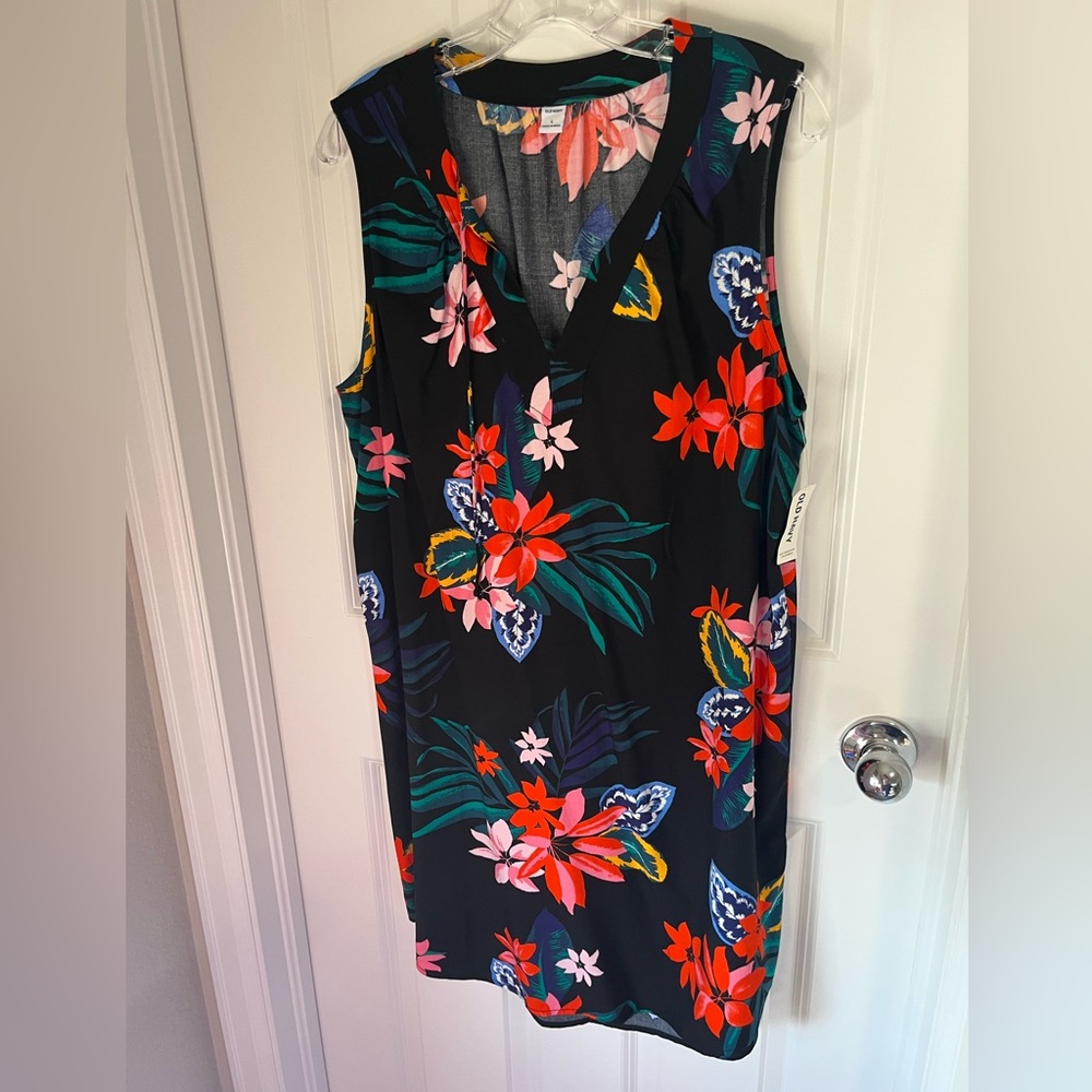 Old Navy Black and Orange Floral Midi Dress